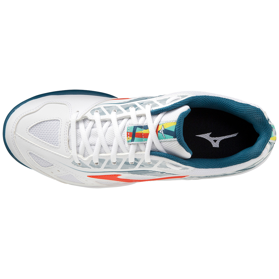 Mizuno Breakshot 3 CC Padel Schoenen (Unisex, Wit/Rood/Turquoise)