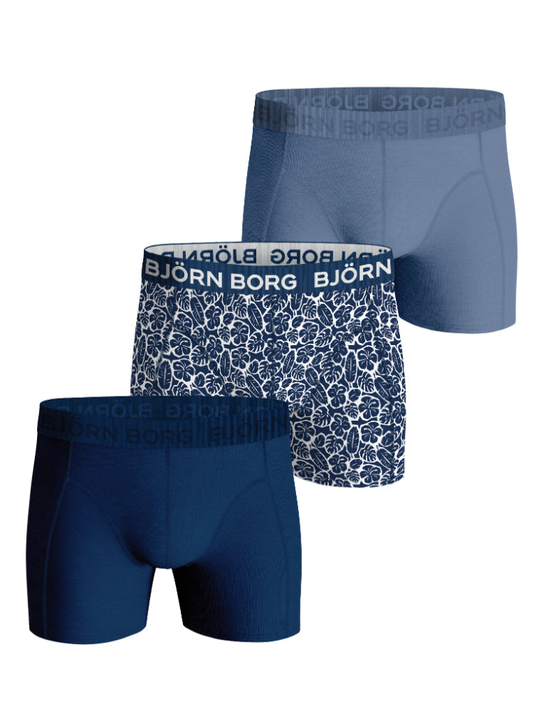 Björn Borg Cotton Stretch Boxershorts (3-pack, blauw/navy/print)