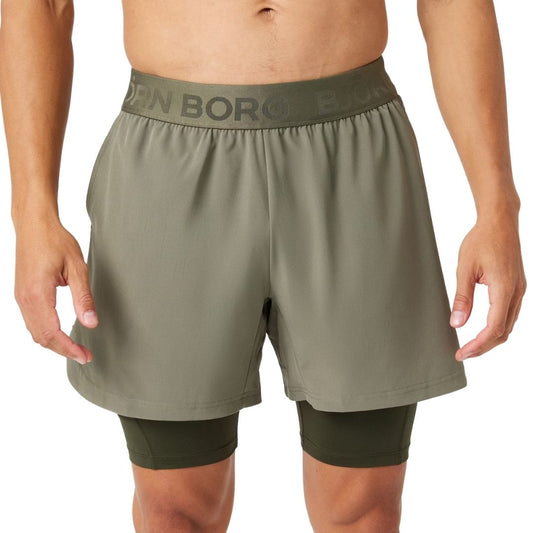 Björn Borg 2 in 1 Shorts Heren (Dusty Olive)
