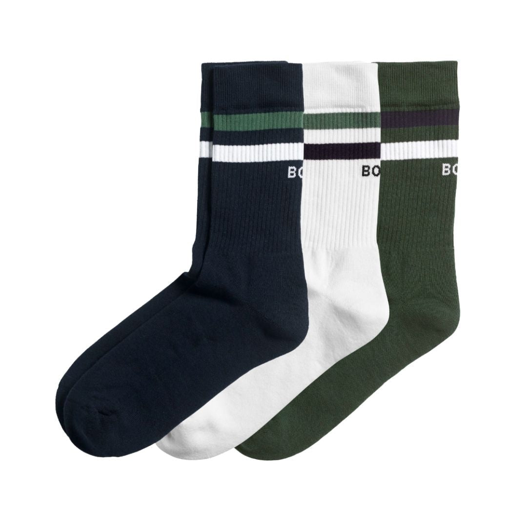 Björn Borg Classic Crew Sokken (3-pack, White/Green/Navy Blue)