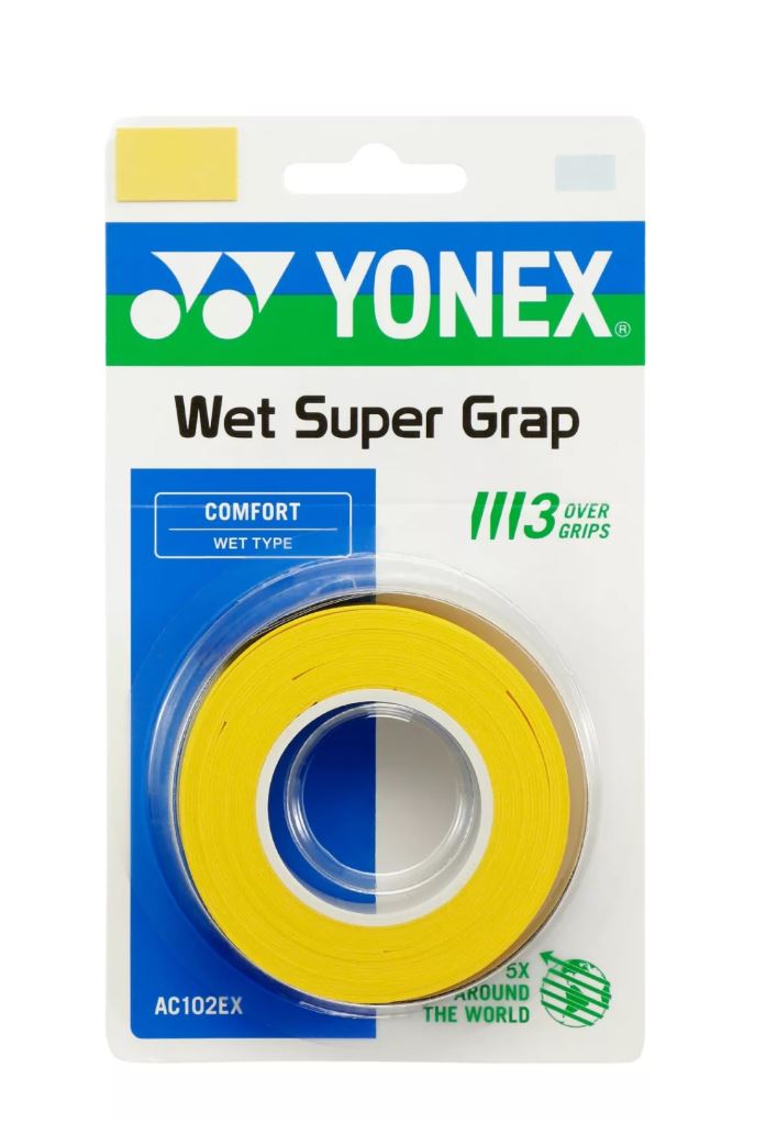 Yonex Wet Super badminton Grap (3 stuks, Geel)