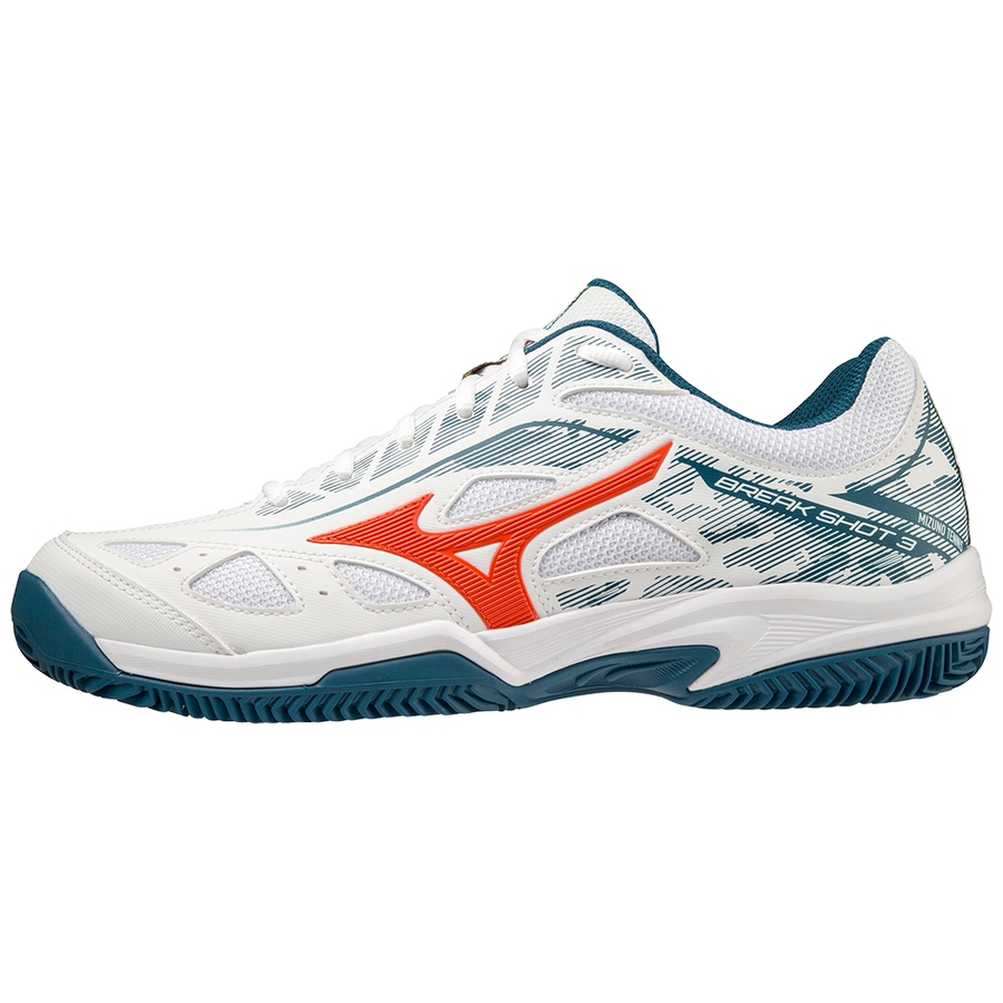 Mizuno Breakshot 3 CC Padel Schoenen (Unisex, Wit/Rood/Turquoise)